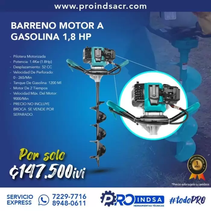 Barreno Motor a Gasolina De 1,8 Hp Total